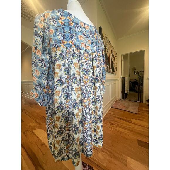 ROSE & OLIVE ART DECO FLORAL V NECK RUFFLED HEM BLOUSE WOMENS PLUS 2X - Picture 7 of 8